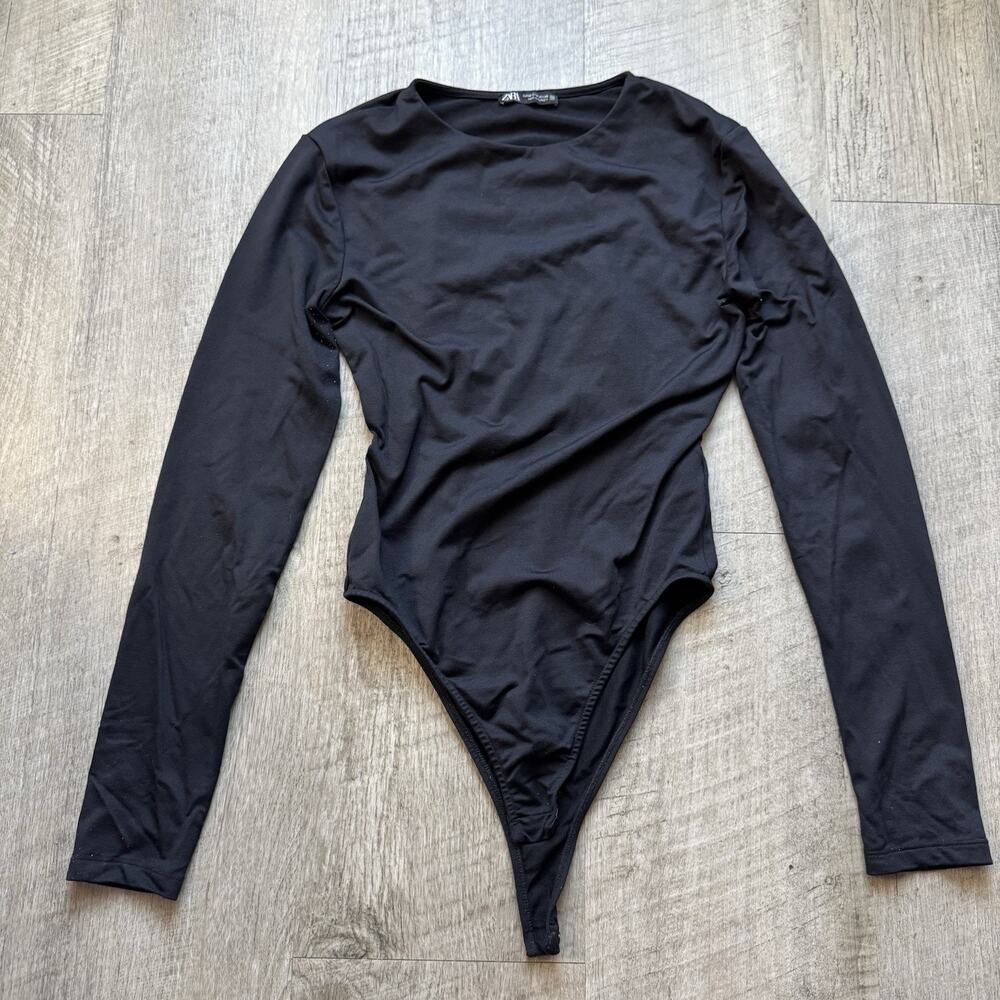 Zara Womens Black Long Sleeved Bodysuit Size Medium Stretch